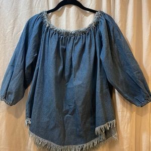 Steele off the shoulder denim frayed shirt